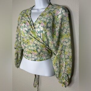 Zara Women’s Floral Sheer Wrap Blouse Size Small
